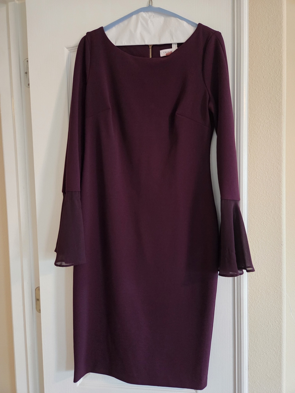 Calvin Klein Deep Plum Bell-Sleeve Sheath Dress